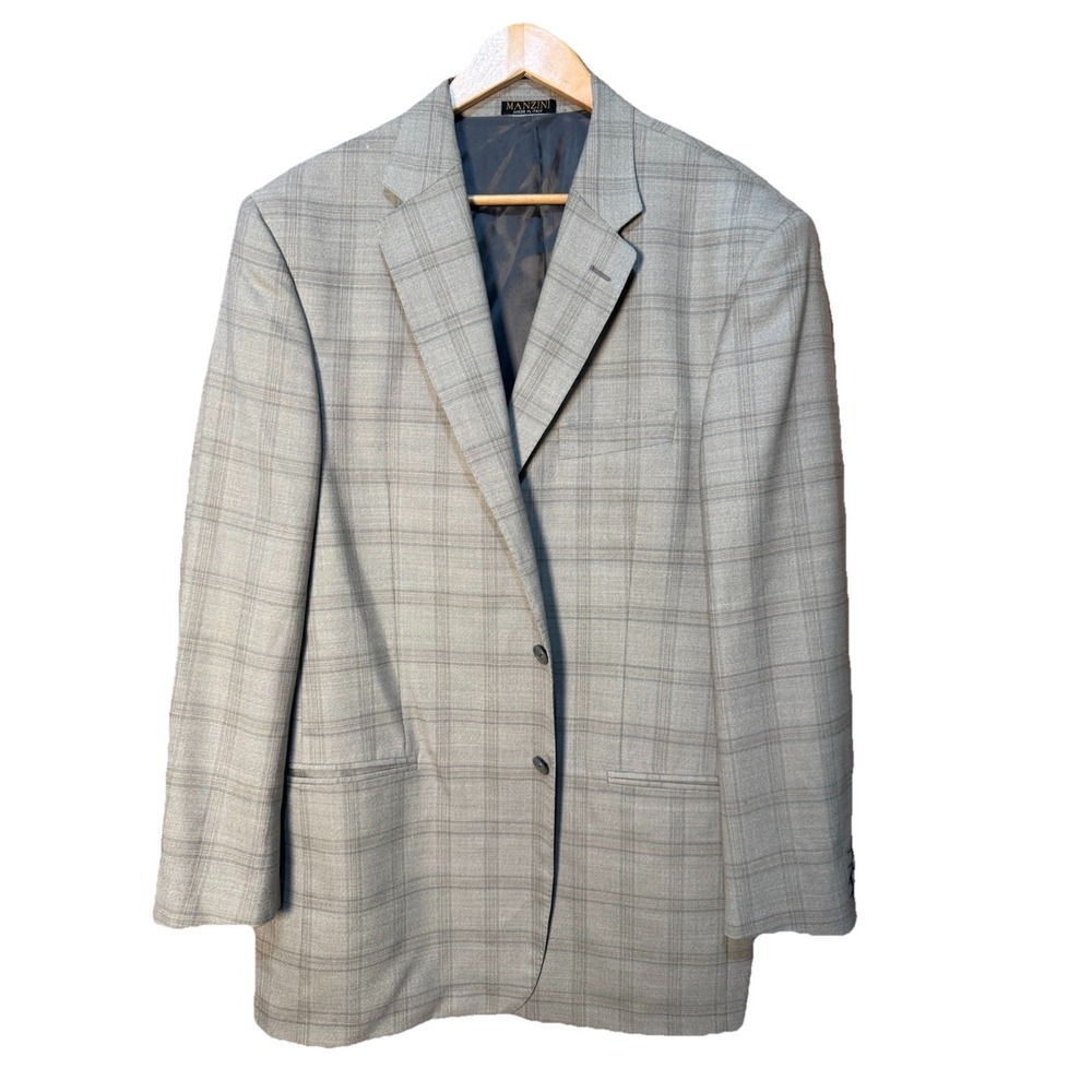 Manzini‎ Uomo Italy Mens Wool Windowpane Plaid Sport Coat Blazer Jacket 44L